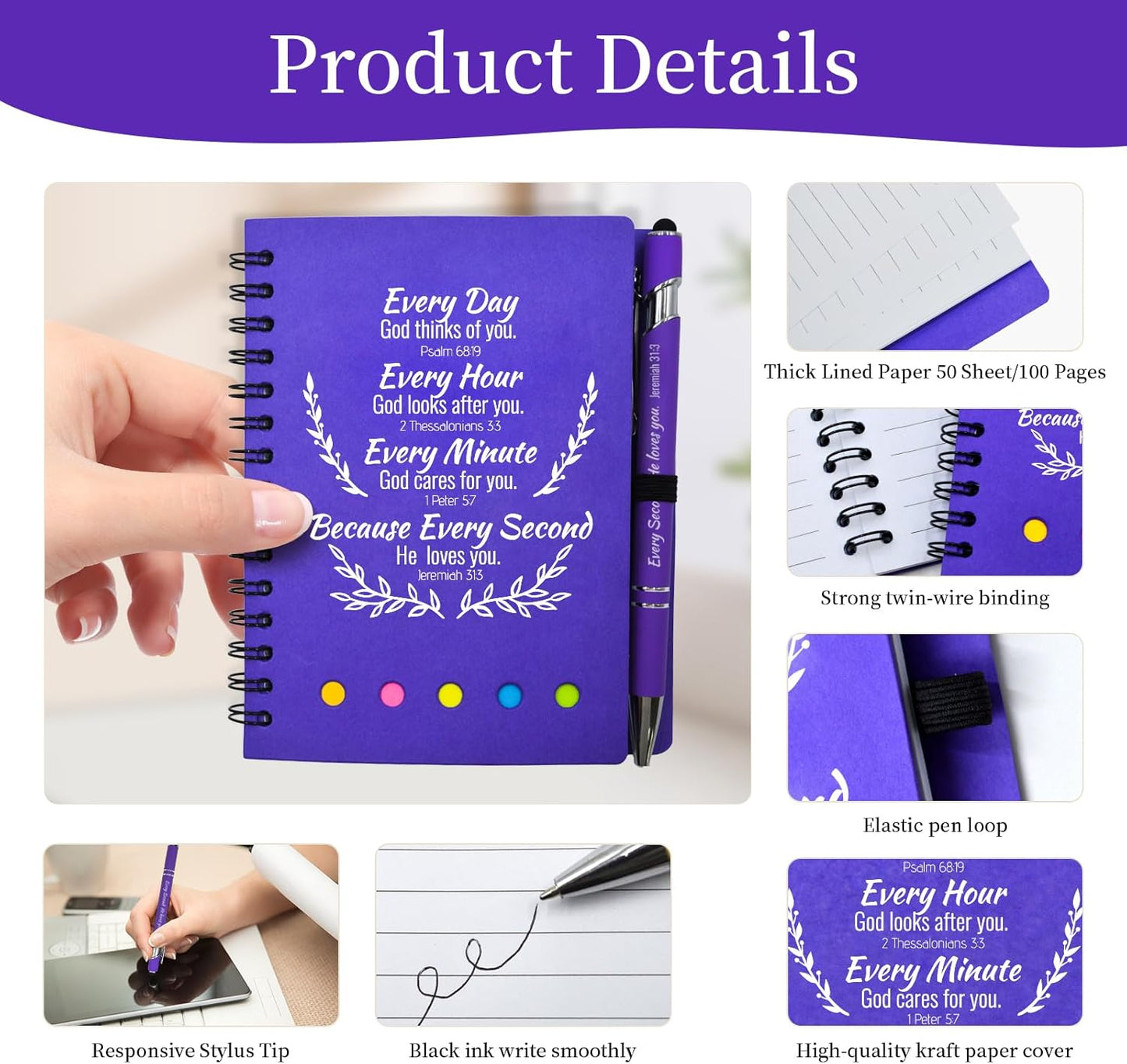 100 Pcs Bulk Fathers Day Christian Gifts Prayer Journal for Woman - 50 Set Religious Notepad with Christian Pen - Bible Notebook - Church Gifts for Inspirational, Bible Study, Devotions ( Elegant )
