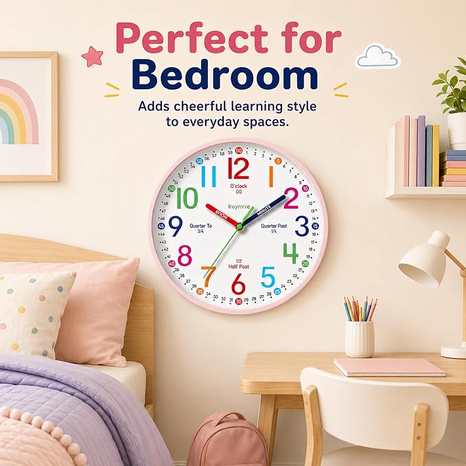 Roymnie Wall Clock 8 Inch for Kids Learning to Tell Time Easily Non Ticking - Image 9