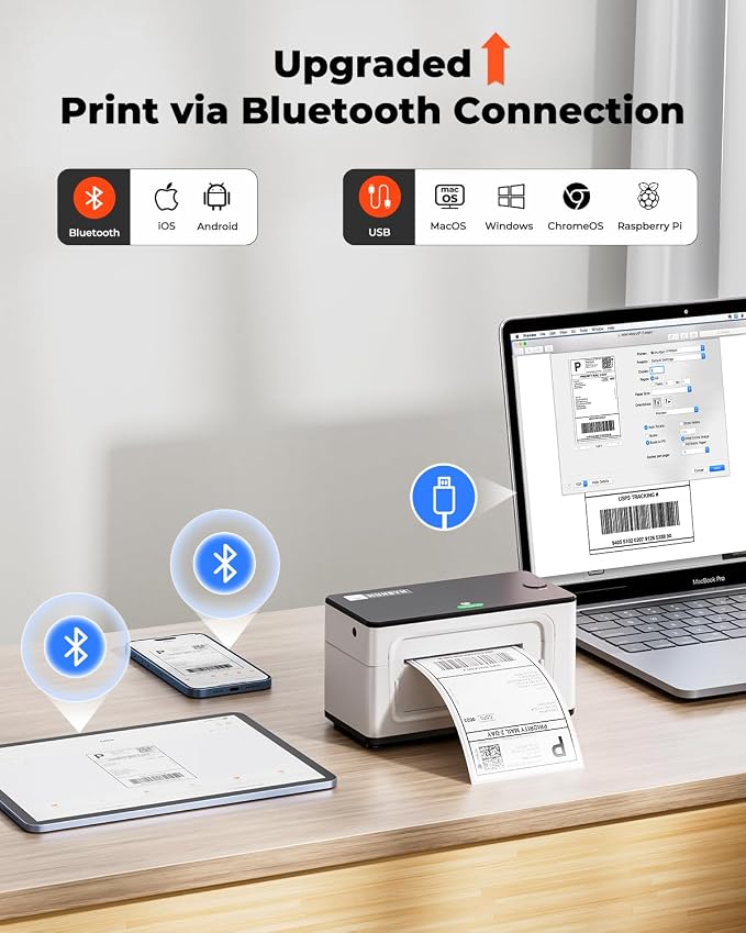 MUNBYN Bluetooth Thermal Label Printer 941BP, Wireless 300DPI 4x6 Shipping - Image 4