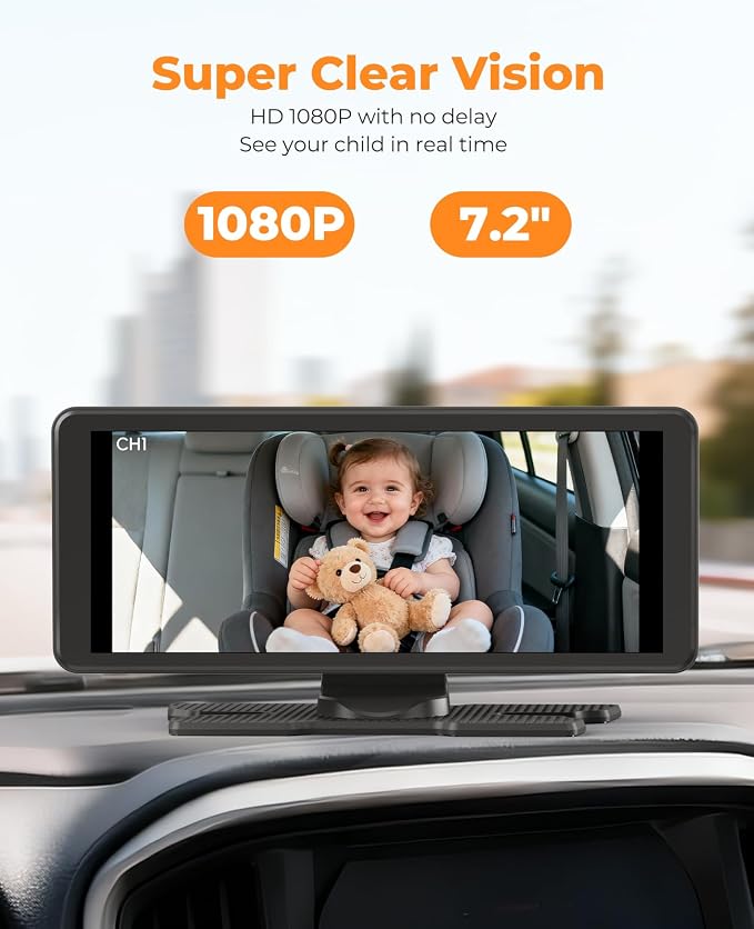 Luckview BM5PRO Dual Camera Baby Car Monitor, 7.2 Inch 1080P Split Screen - Image 4