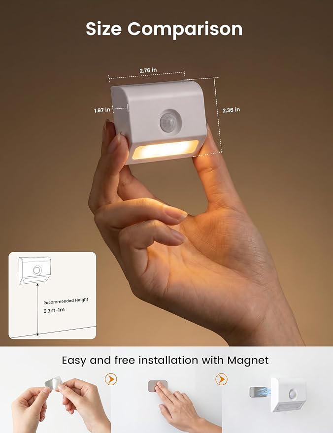 VOLISUN Rechargeable Motion Sensor Night Light, 3 Colors Temperature Stair - Image 8