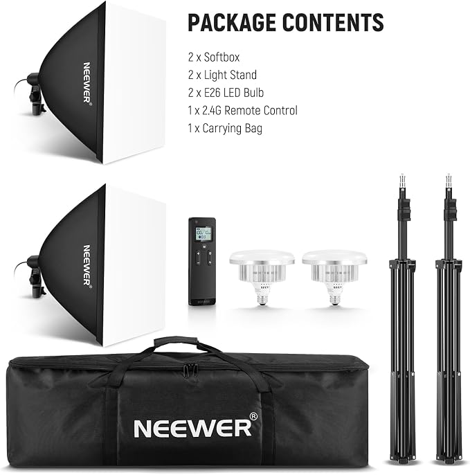 NEEWER 2Pcs 24"x24" 900W Equivalent Softbox Lighting Kit - Image 9
