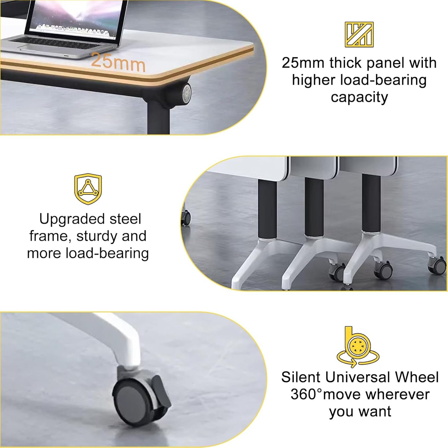 Conference Room Table with Flip-Top Design for Dynamic Meetings, Business Table Computer Desk with Heavy-Duty Frame,Foldable Seminar Meeting Tables for Home Office (6, E, 61IN)
