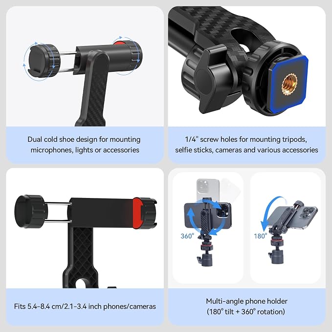 Lightweight Mini Tripod for Camera/Phone/Webcam & Selfie Stick, 360° Phone Clip - Image 3