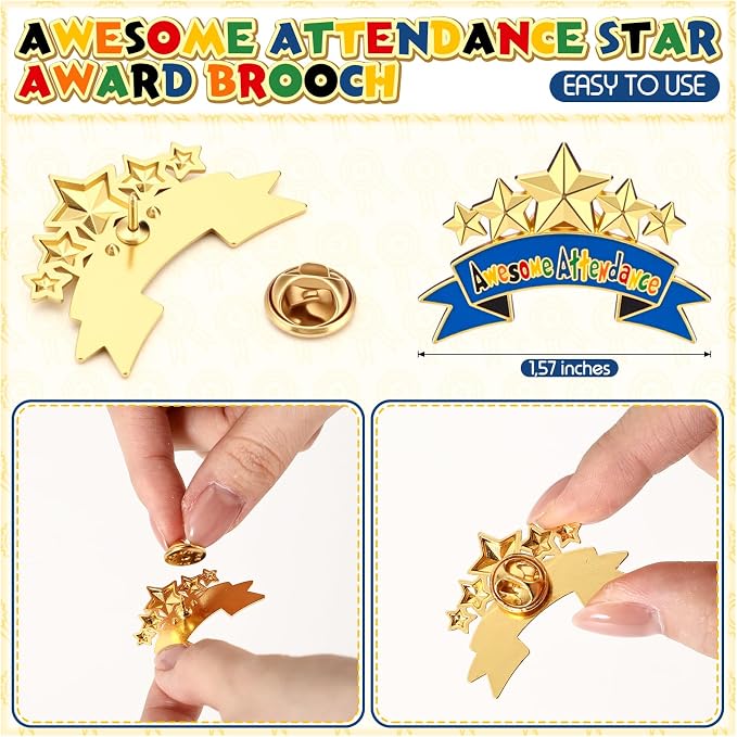 Huquary 100 Pcs Perfect Awesome Attendance Awards Awesome Attendance Star Lapel - Image 2