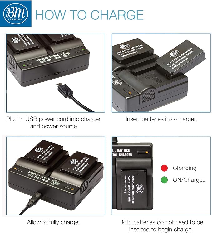 BM Premium 2-Pack of LP-E12 Batteries and USB Dual Battery Charger - Image 5