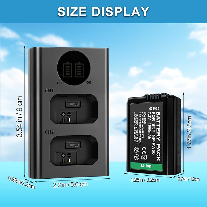 2-Pack NP-FW50 1500mAh Rechargeable Battery, - Image 7