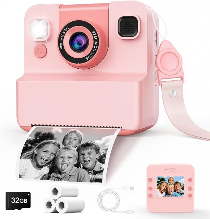 Kids Camera Instant Print with Flip Lens, 1080P HD Video Inkless Toddler by CIGXAVO