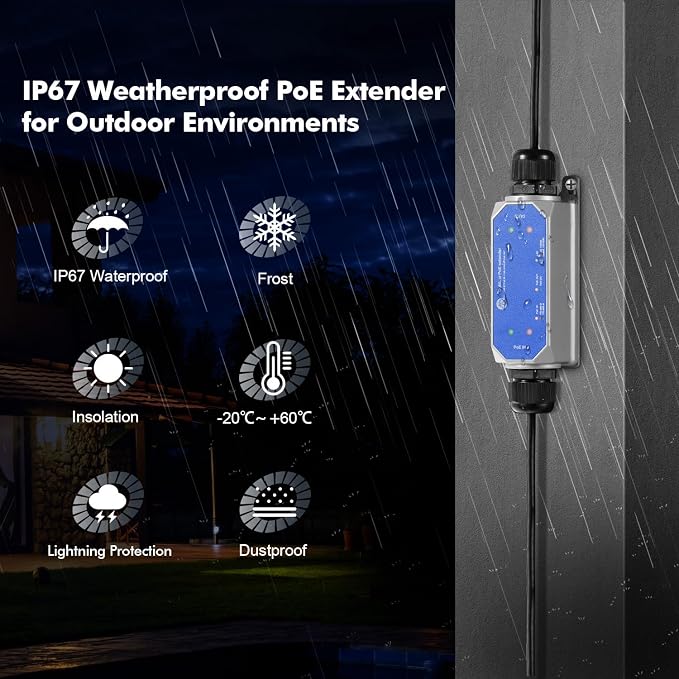 IP67 Outdoor Gigabit PoE Passthrough Switch - 1 In 1 Out Extender - Image 4
