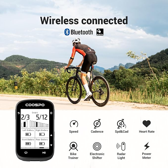 COOSPO CS500 Bike Computer Wireless, 2.6 Inch LCD GPS Cycling Computer - Image 6