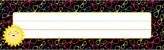 Carson Dellosa School Pop 36PC Name Labels for Kids, Neon Sunglasses Tags for Labeling Classroom, Chalkboard, Desk Organizer and Locker Organization Teacher Decor