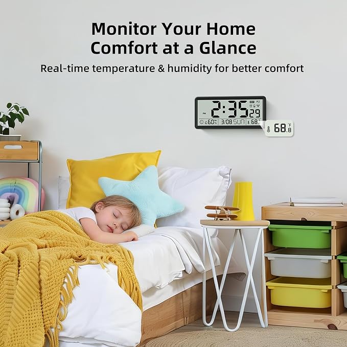 EASYERA 15'' Large Digital Wall Clock Battery Operated, Atomic Clock - Image 4