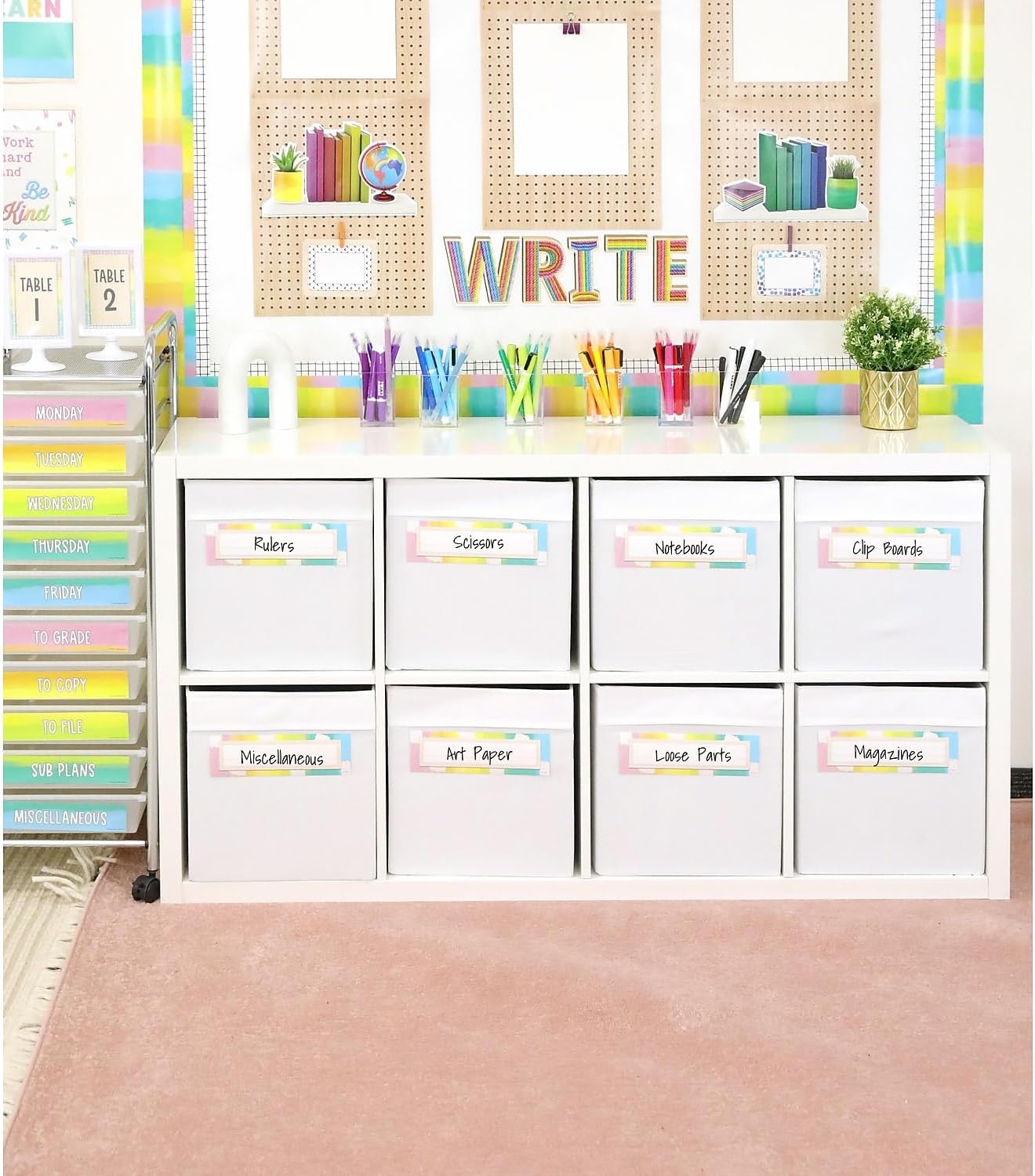 Carson Dellosa Creatively Inspired 36PC Name Labels for Kids, Boho Rainbow Tags for Labeling Classroom, School Supplies, Chalkboard, Desk Organizer and Locker Organization Teacher Decor