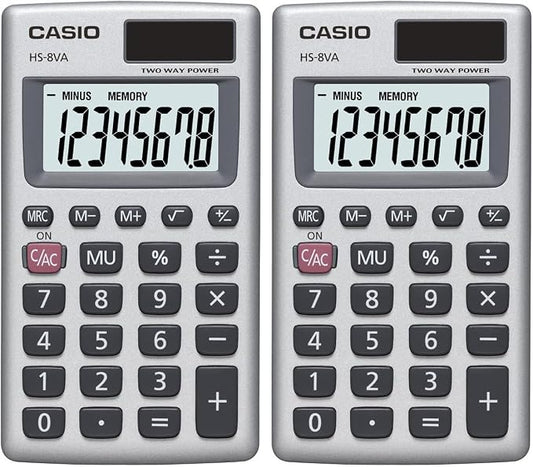Casio HS-8VA Mini 6-Function Calculator | Large 8-Digit LCD Display | Solar by Casio