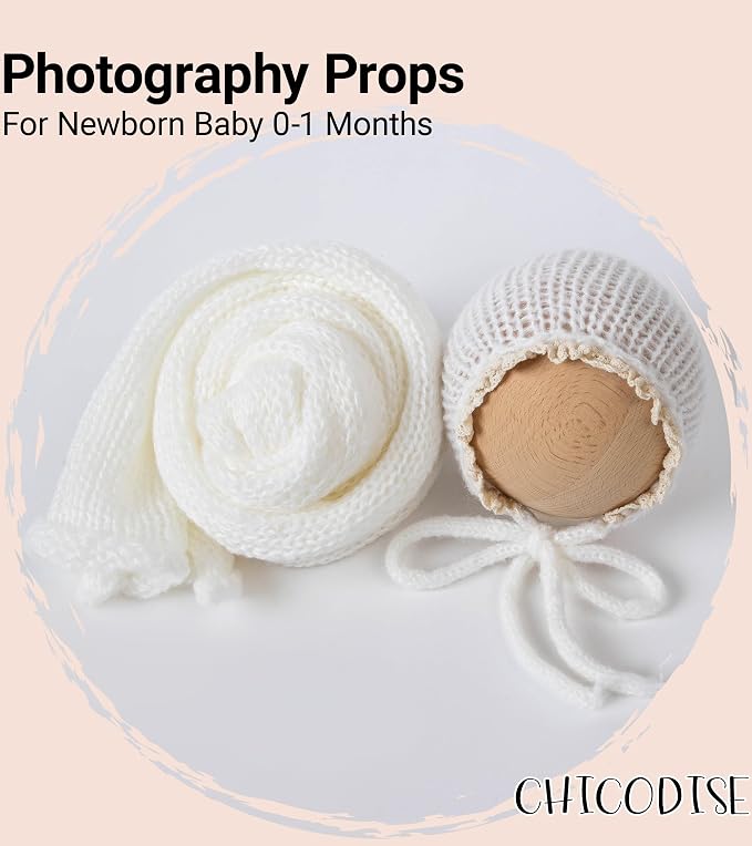 Newborn Photography Props Wraps & Ruffle Edge Bonnet - Image 6