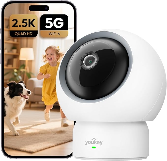 youkey 2.5K Indoor Camera, No Monthly Fees, 360° Dog/Pet Camera by youkey