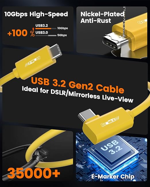 Fiber Optic USB C Tethering Cable 25FT, Right Angle 10Gbps USB 3.2 Gen 2 - Image 5