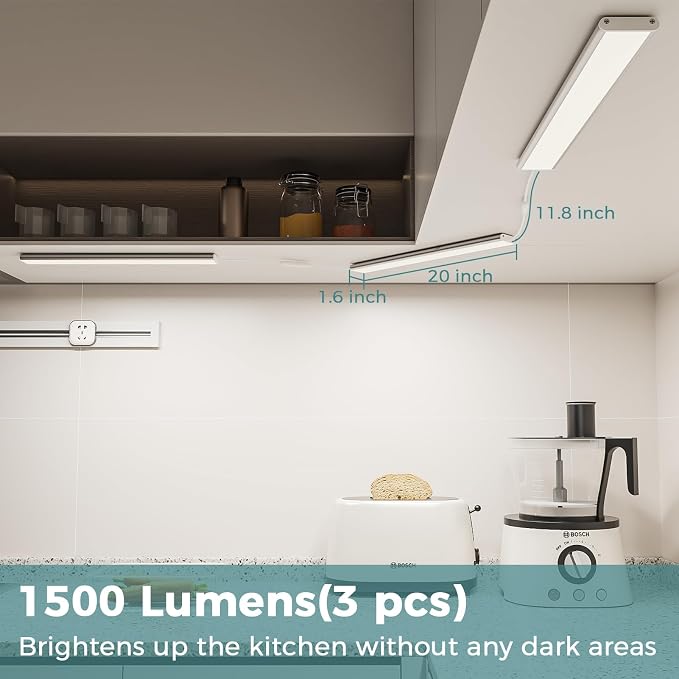 ASOKO Under Cabinet Led Light Plug in, Dimmable Daylight White 4000K, 3 Pack 12 - Image 2