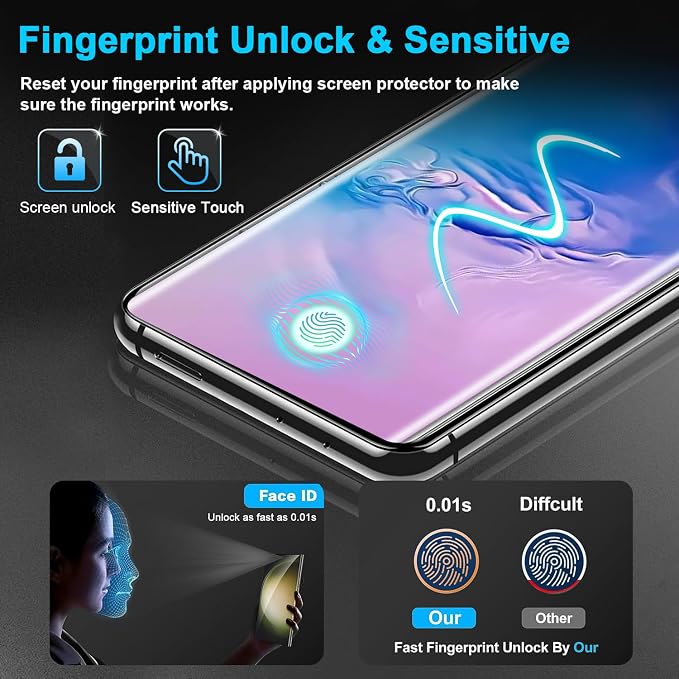 3 Pack Galaxy S10 Plus Screen Protector, HD Clear Tempered Glass, Fingerprint - Image 3