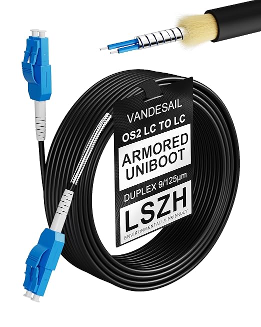 30M Uniboot LC to LC Fiber Patch Cable, OS2 Outdoor Armored Fiber Optic Cable by VANDESAIL