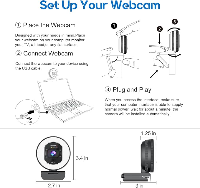 4K Webcam with Ring Light Web Cam 4K Autofocus with TOF Computer Camera 1080P - Image 8