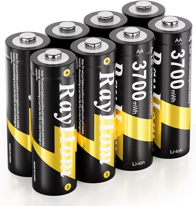 8 Pack AA Lithium Rechargeable Batteries, 3700mWh High Capacity, 1.5V Constant by RayHom