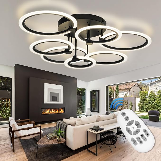 Modern LED Ceiling Light 7 Rings Dimmable Fixtures by SEABLE