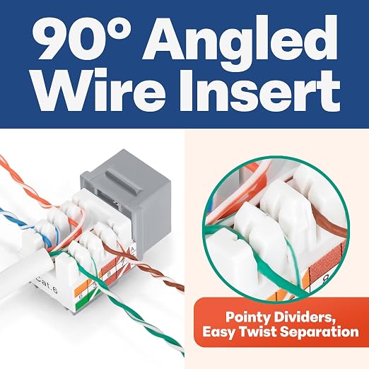 Everest 90° Angled RJ45 Cat6 Keystone Jacks 20-Pack in Gray - Image 3