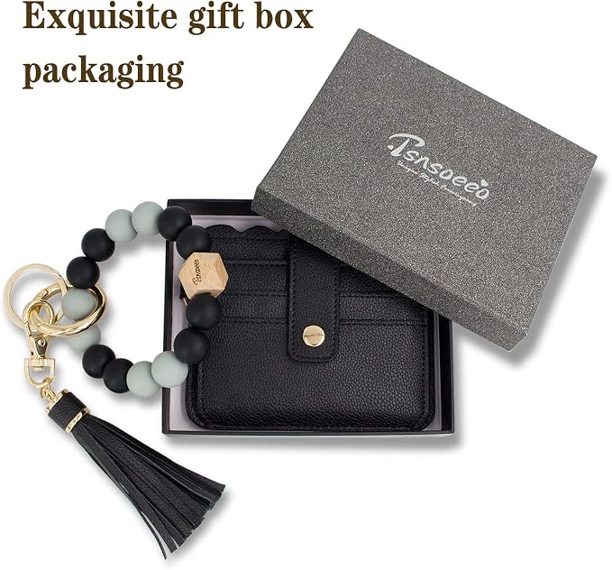 Keychain Wallet Wristlet Small Credit Card Holder Bracelet Key Chain Purse - Image 2