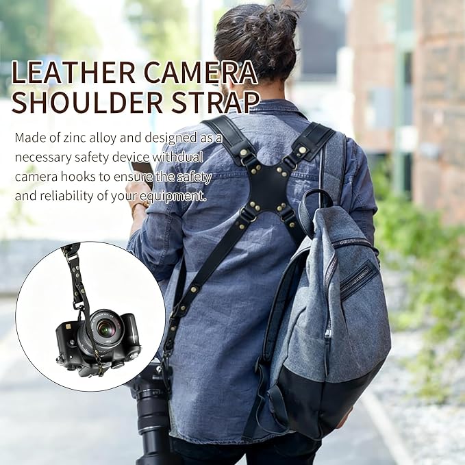 Camera Harness, Leather Dual Camera Strap - Image 6