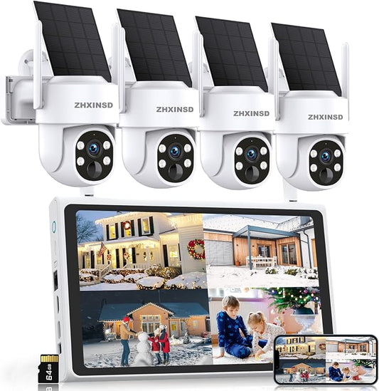 Solar Security Cameras Wireless Outdoor, 4MP FHD Battery Powered Home Security by ZHXINSD