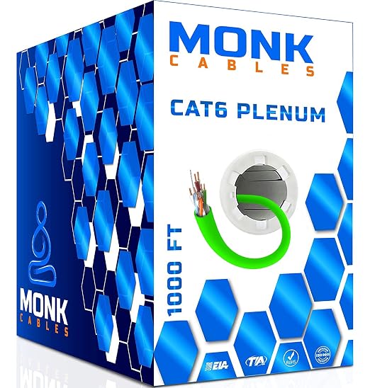 MONK CABLES | CAT6 Plenum Cable 1000ft | UTP, 550MHz | DSX-8000 Certified | by MONKCABLES