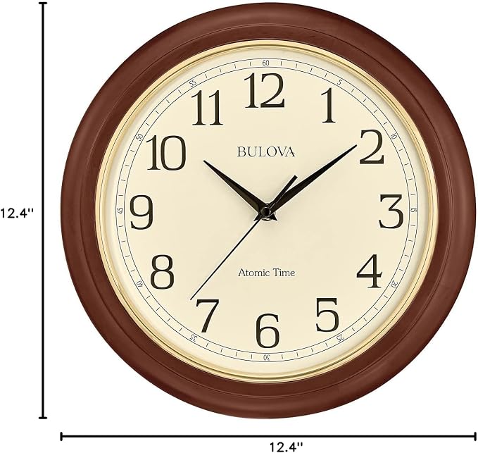 Bulova Atomic Time 2 Analog Wall Clock C5004 | 12.4" Wooden Frame, Sets Time - Image 7
