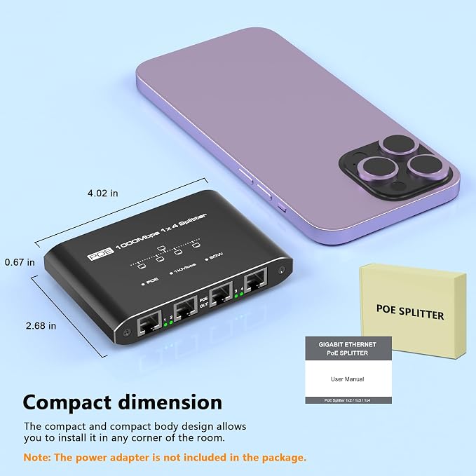 PoE Switch 1 in 4 Out, 4 Port Gigabit PoE Splitter, IEEE 802.3at/af Compliant - Image 8