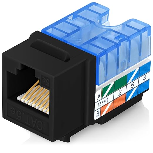 Everest 90° Angled RJ45 Cat5e Keystone Jacks 20-Pack in Black by EverestMediaSolutions