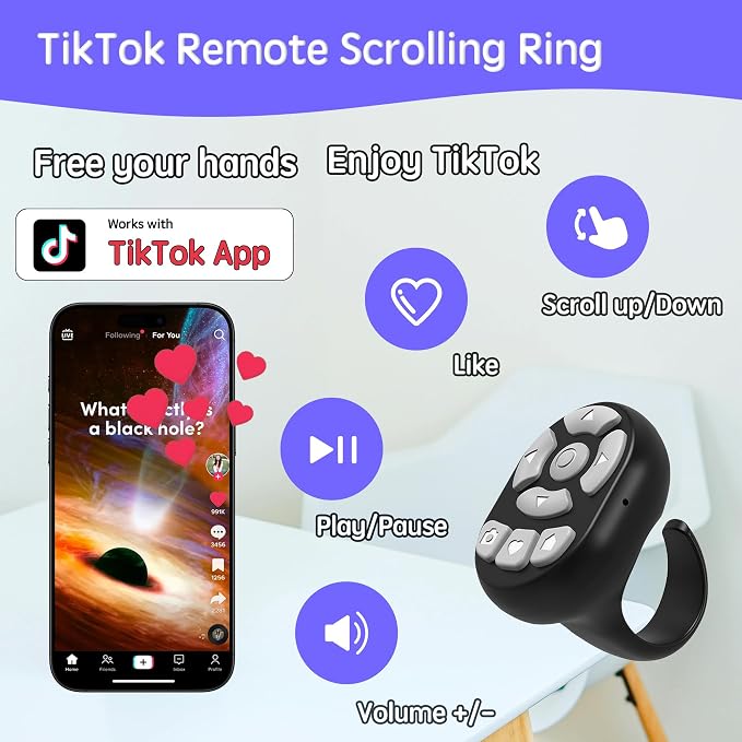 TikTok Scrolling Ring Microphone Remote Control, Fingertip Wireless Bluetooth - Image 3