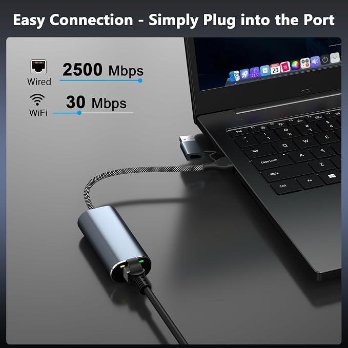 USB to Ethernet Adapter 2.5Gb, Dual-Connector 2 in 1 USBA&USBC to 2.5 Gigabit - Image 5