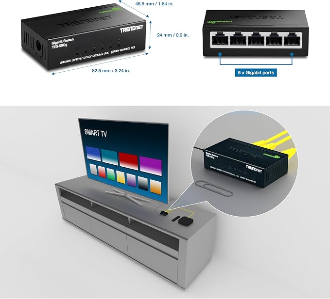 TRENDnet 5 Port Mini Gigabit Switch, NDAA + TAA Compliant, Desktop Metal - Image 2
