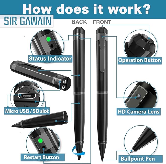 SIRGAWAIN Premium Body Camera Pen — Full HD 1080p Video & Photos, Motion - Image 5
