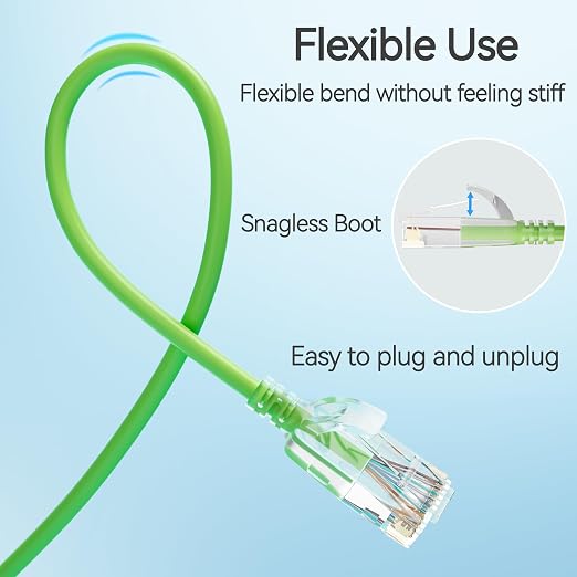 Cat6 Slim Patch Cables 1 Feet 10-Pack Green, Cat6a Patch Cables 10Gbps 550MHz - Image 5