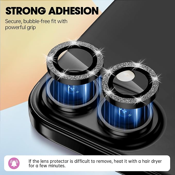 for iPhone 16/16 Plus Camera Lens Protector Bling Individual Metal Glitter Ring - Image 5