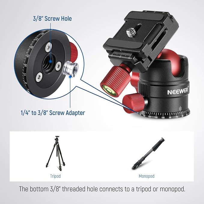 NEEWER Tripod Head, 360° Rotating Panoramic Ball Head - Image 5