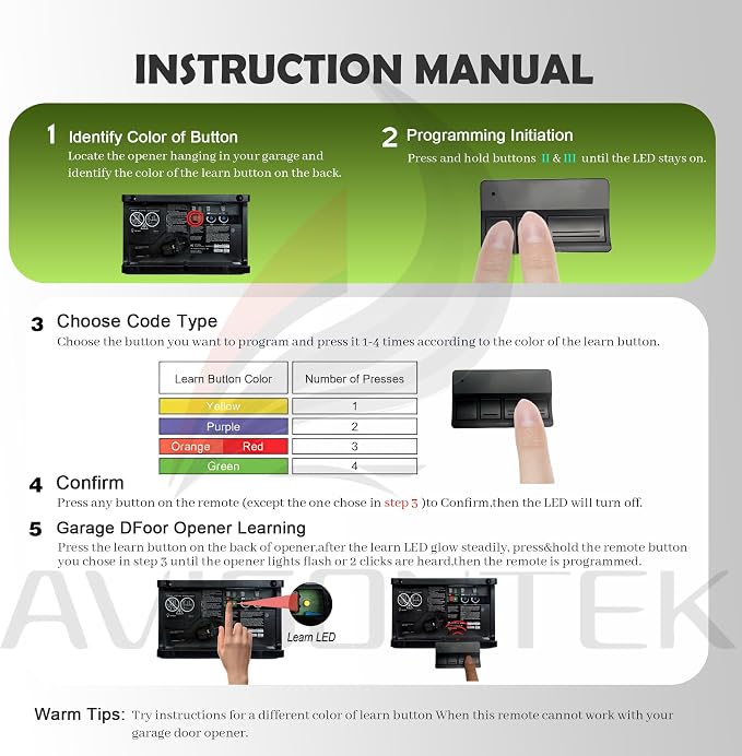 Avisontek 2-Pack for LiftMaster Universal Garage Door Opener Remote 371LM 373LM - Image 9