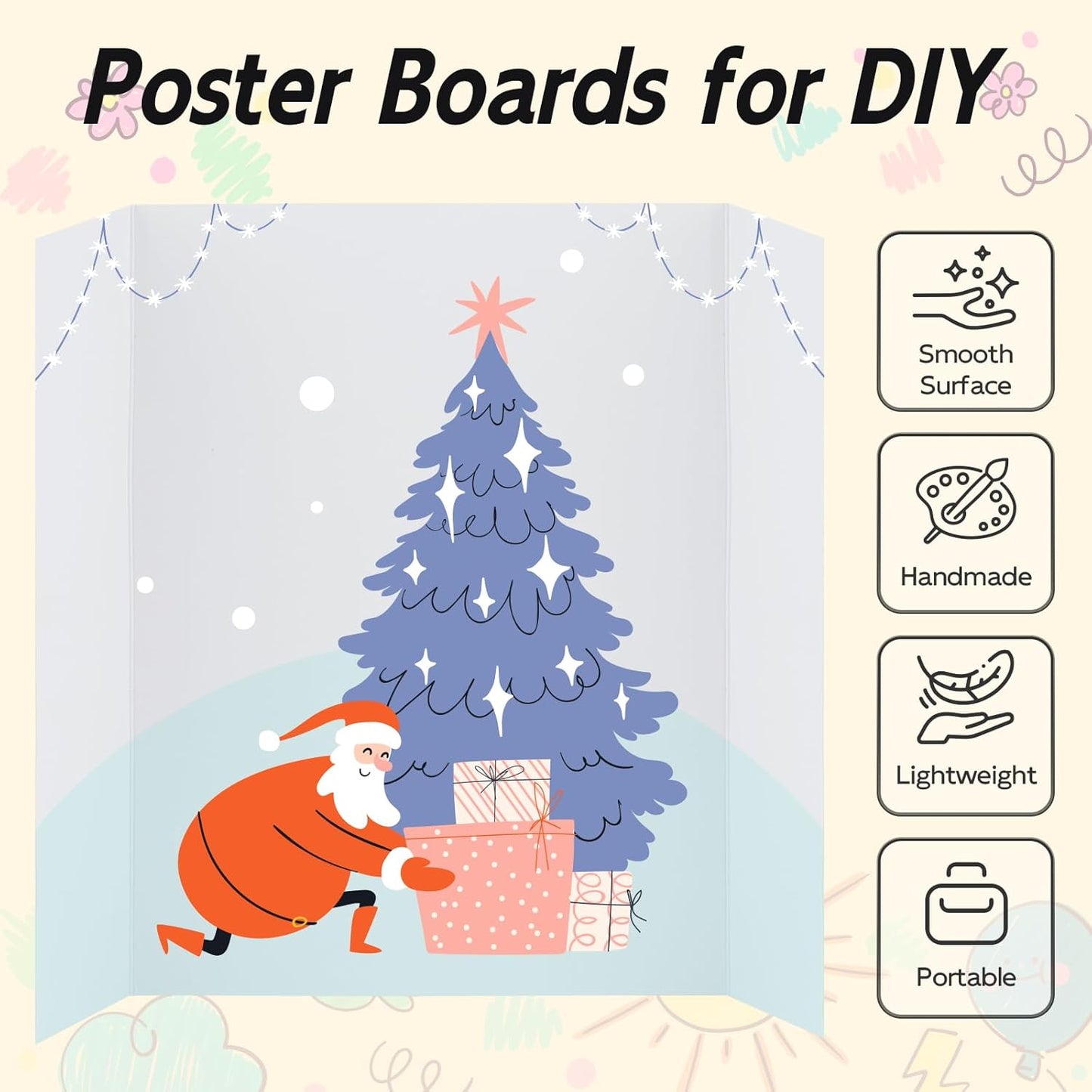 4 Pack Trifold Poster Board, 36x48 Inches White Presentation Board, Portable Display Board for Science Fair, School DIY Project and Business Exhibitions