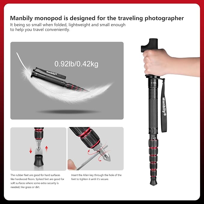 Manbily Carbon Fiber Camera Monopod, Portable Compact Lightweight Travel Monopod - Image 5