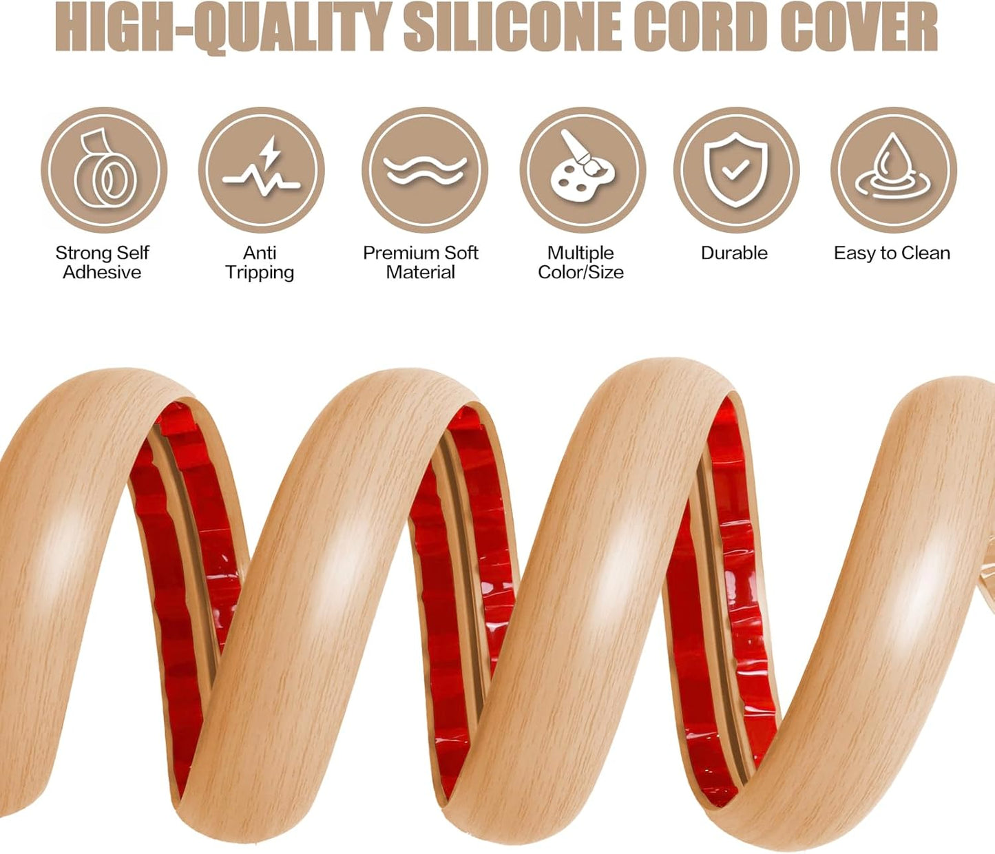 Floor Cord Cover Self Adhesive Cord Hider,20FT Cable Management, Extension Strip Protector for Wires, Prevent Cable Trips for Offices, Gyms, Exhibitions Cavity:0.39"(W) x 0.27"(H) WoodLightyellow