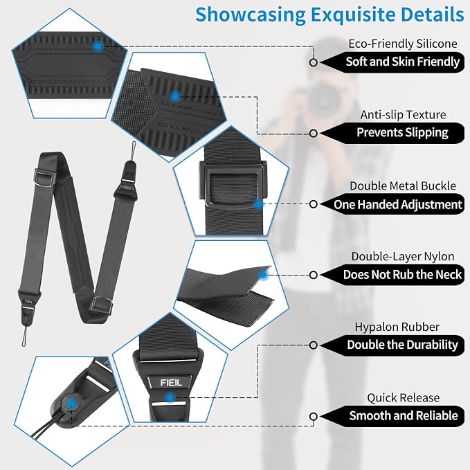 FIEIL Camera Strap with Quick Release Plate, Adjustable Camera Neck Strap - Image 2