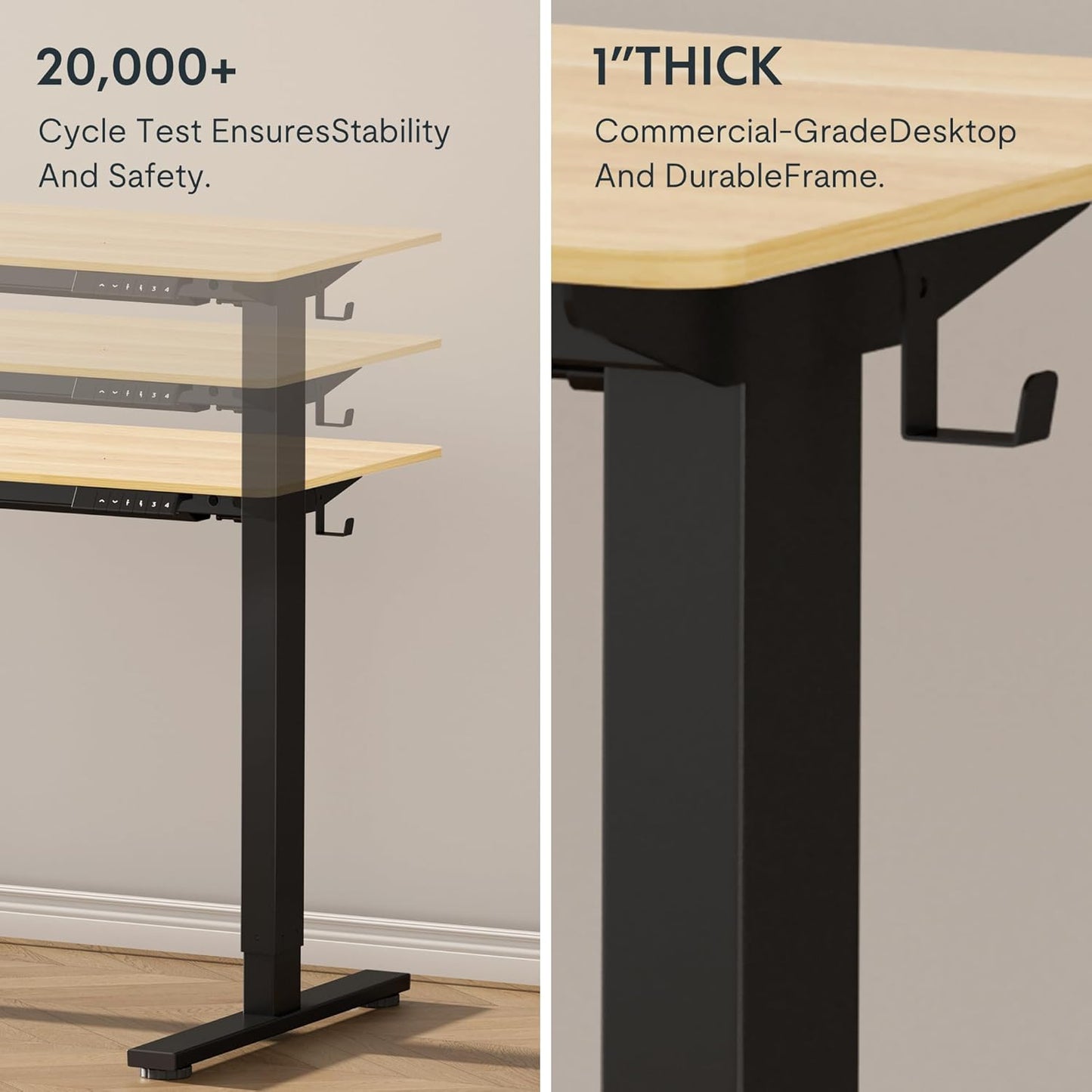 FLEXISPOT EN1 Whole-Piece Standing Desk 55x28 Electric Height Adjustable Desk for Home Office and Computer Workstation (Black Frame + 55" Maple Top, 2 Packages)