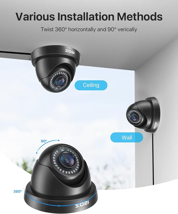 ZOSI 2.0MP FHD 1080p Dome Camera Housing Outdoor Indoor, 80ft IR Night Vision - Image 7