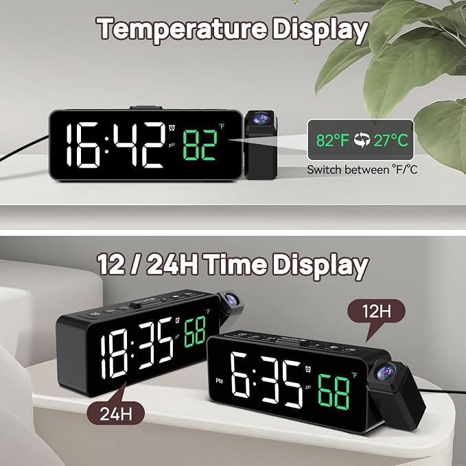 Netzu Projection Alarm Clock for Bedroom Ceiling, Small Compact Plug-in Digital - Image 5